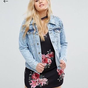 Asos curve jean jacket with pearl detail